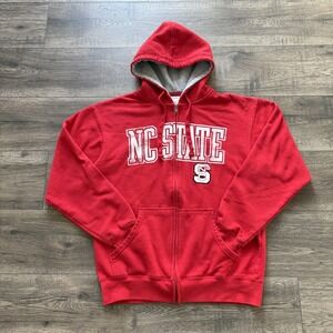 NC State Wolfpack Sweatshirt Mens Medium Red NCAA Russell Athletic Hooded Zip